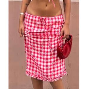 For Love Lemons Margot red Gingham Midi Skirt Cottagecore Coquette Size M NWT